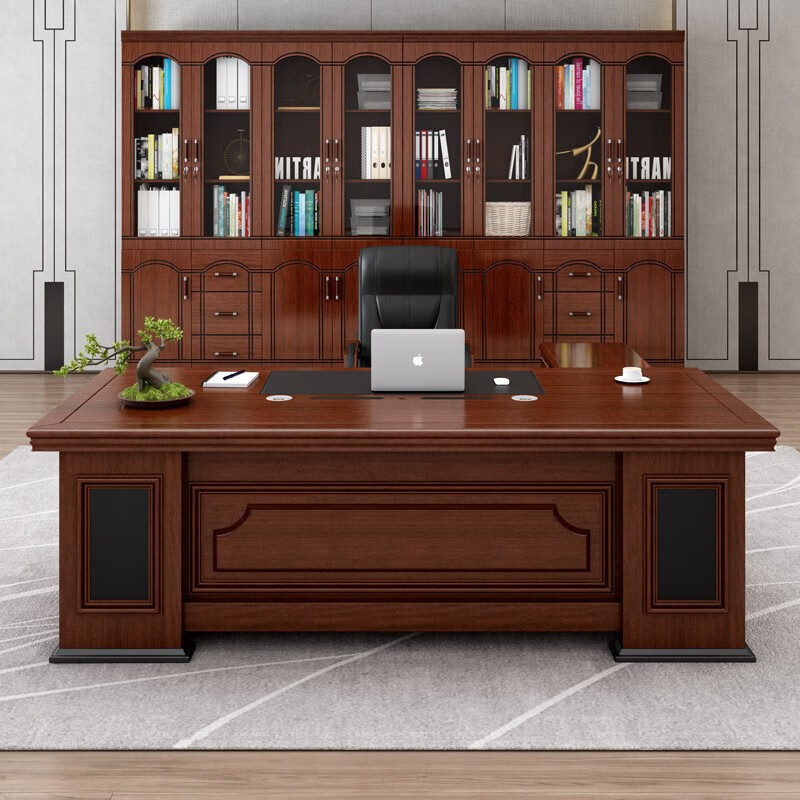 中伟(ZHONGWEI)老板桌办公台木皮油漆总裁桌2000*1000*760