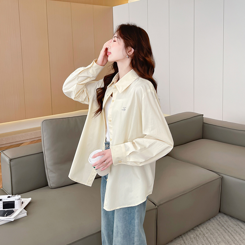 唐狮初秋新款长袖衬衫女净色百搭休闲温柔女士长袖衬衫外套d