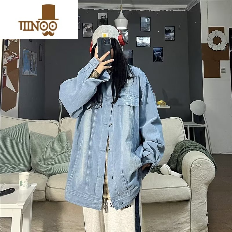YANXU美式vibe水洗做旧牛仔外套男复古高街潮牌宽松工装休闲夹克高清大图