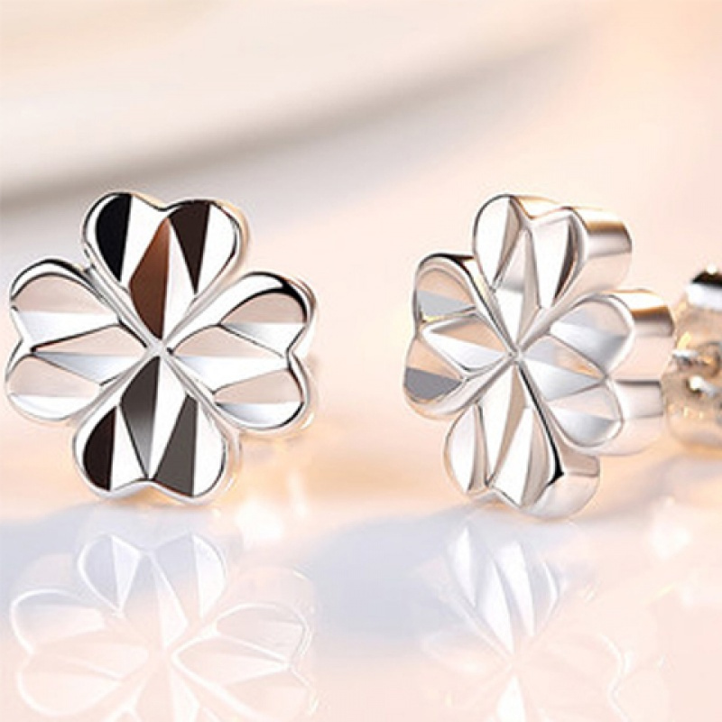 纯银耳钉女耳环韩版学生简约可爱四叶999个性银耳钉饰品