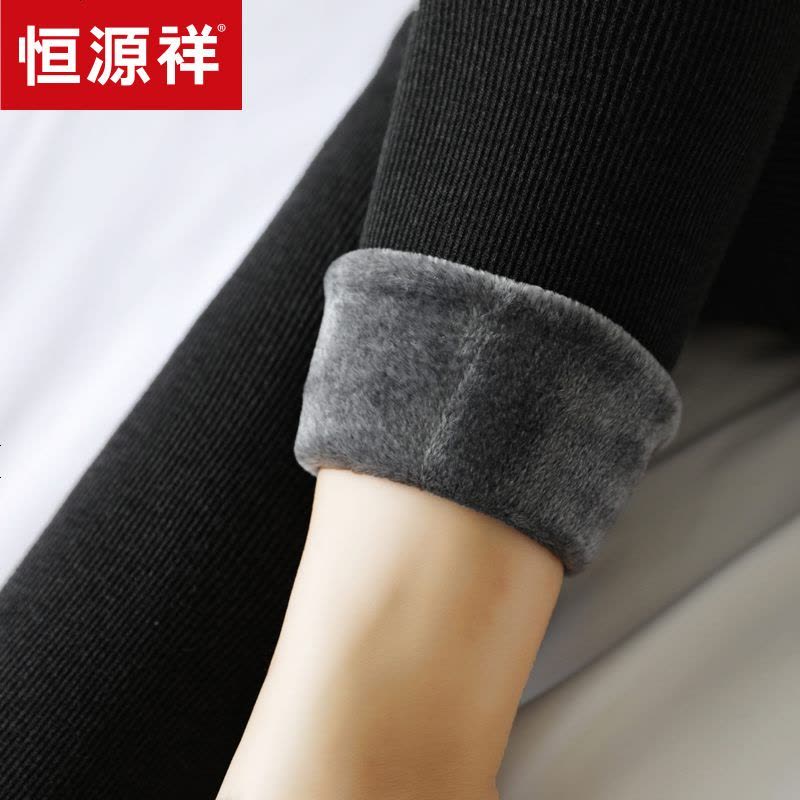 2019加绒加厚打底裤女冬季外穿螺纹棉裤竖条踩脚一体裤显瘦高腰保暖裤图片