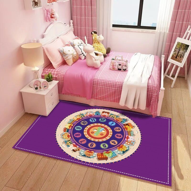 美帮汇儿童房地毯公主房少女地毯瑜伽爬行毯床边毯客厅卧室机洗 紫色生肖钟表 100×160cm特惠