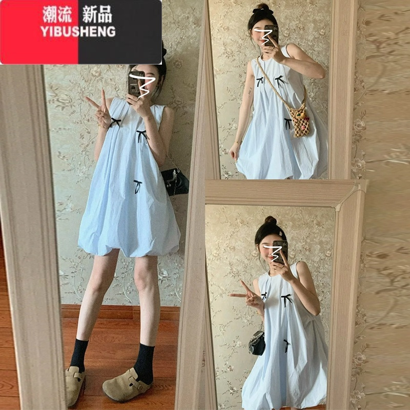 YIBUSHENG法式气质无袖显瘦连衣裙子女2024新款小个子初恋娃娃裙花苞短裙