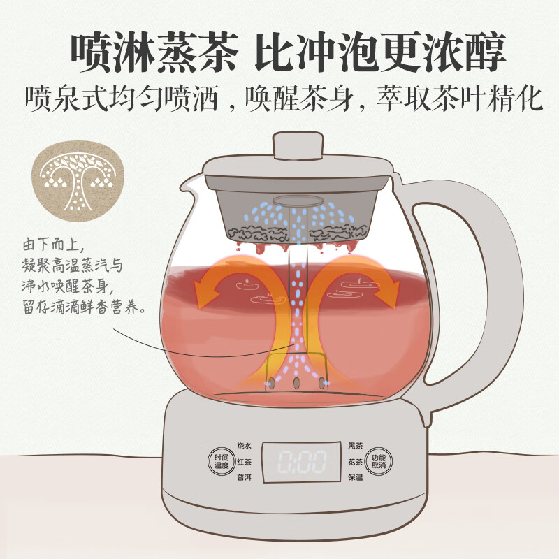 小熊(Bear)煮茶器 喷淋式养生壶家用办公室 恒温电水壶 米色(微电脑款)ZCQ-A10W5