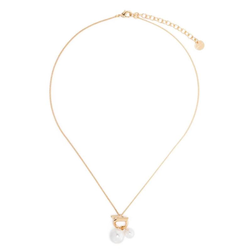 Salvatore Ferragamo女款仿珍珠装饰吊坠项链 时尚优雅配饰 造型别致