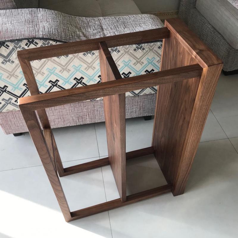 森美人尚美木作北欧现代简约纯实木黑胡桃木边几双层置物架榫卯沙发边几高清大图