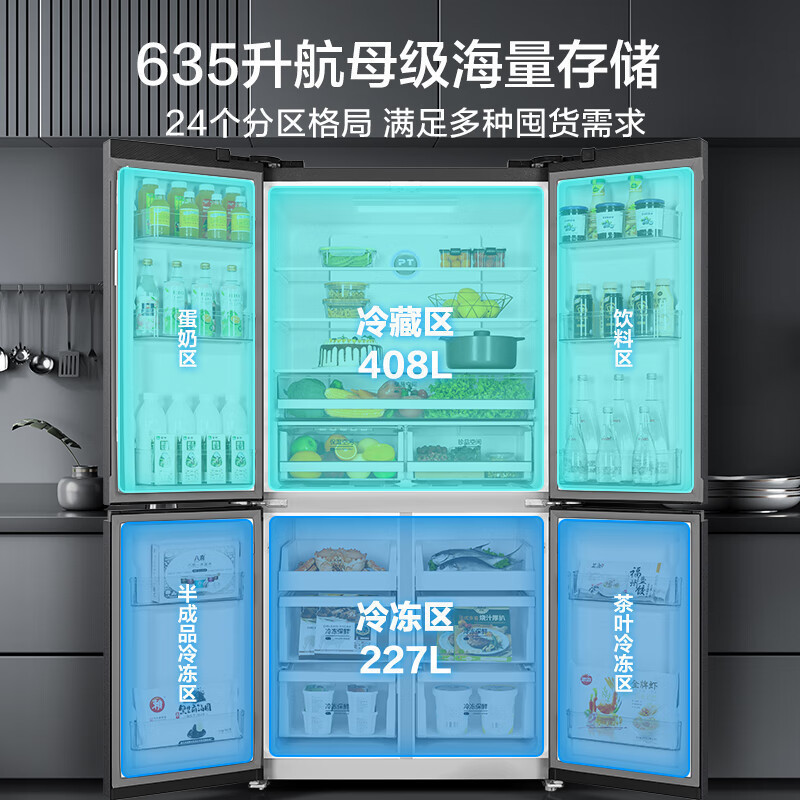 美的(Midea)一级能效双变频十字双开门四开门家用智能冷藏冷冻电冰箱风冷无霜MR-666WSPZE超大容量高清大图