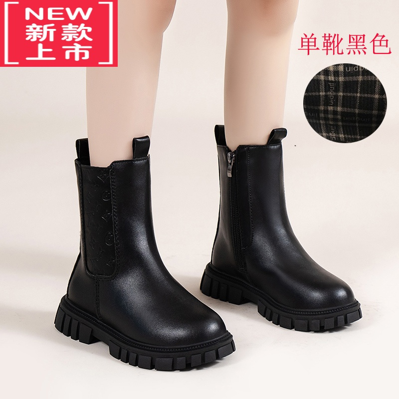 可莉允女童靴子马丁靴鞋子儿童童鞋加绒公主女孩短靴冬款2022秋冬季韩版