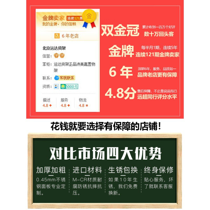 不锈钢厨房置物架微波炉烤箱锅架家用收纳架子多层落地式储物货架收纳层架三维工匠 宽35长80高150四层带围栏