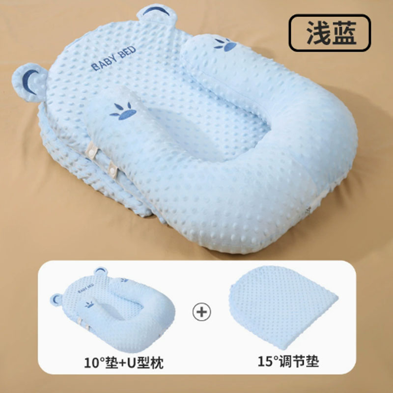 大西瓜防溢奶呛奶枕头新生儿枕绣花豆绒斜坡床10度套装+15度调节垫高清大图