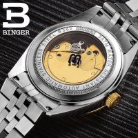 宾格BINGER 自动机械表 男士手表 独具匠心 实心金属精钢表带 背透镂空防水夜光情侣表男表 朗度男款