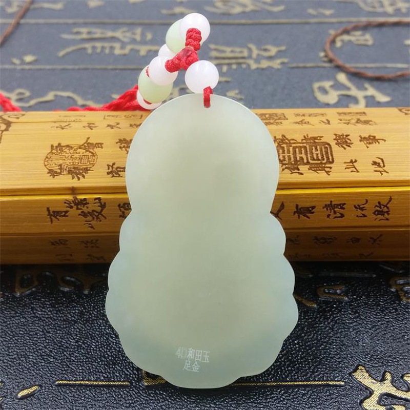 金镶玉3D硬金和田玉大号观音坠送礼4D镶嵌项链PTJWX5786送女朋友七夕情人节礼物