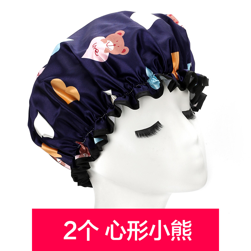 2个装 浴帽双层防水女士女款加大加厚淋浴洗澡帽厨房帽子防尘防油 三维工匠 两个装心形小熊高清大图