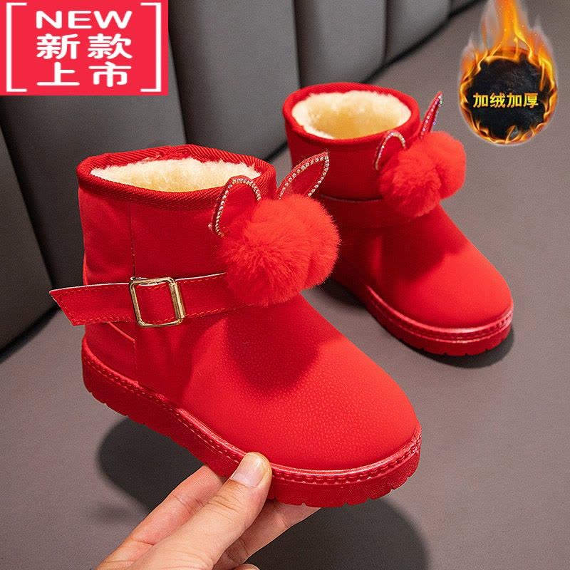 可莉允儿童雪地靴2022年冬季新款宝宝保暖棉靴加绒短靴女童防水防滑皮靴图片