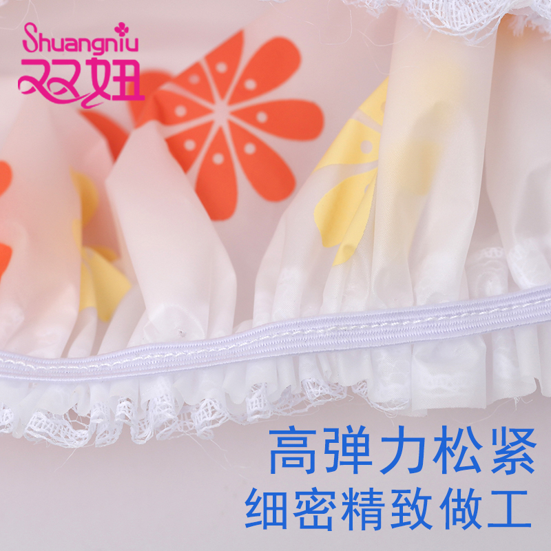 [两个装]韩国防水浴帽清新洗澡帽印花洗浴帽蕾丝花边淋浴帽 三维工匠 粉色格子+粉色花朵高清大图