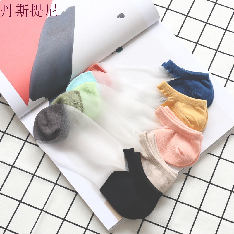 船袜女夏 丝袜全棉短袜 日系玻璃丝袜可爱女袜水晶丝袜 袜子5双装