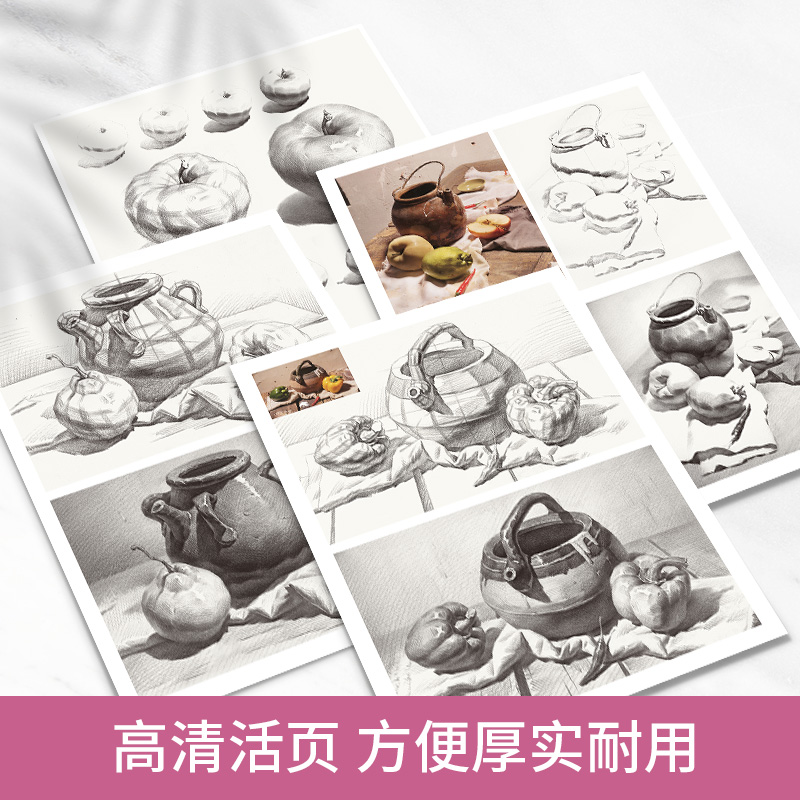 [醉染正版]素描静物临摹卡8K卡片高清精微创意石膏画卡单体组合明暗结构步骤国美初级学照片作品自学零基础入门画册书美术绘画高清大图
