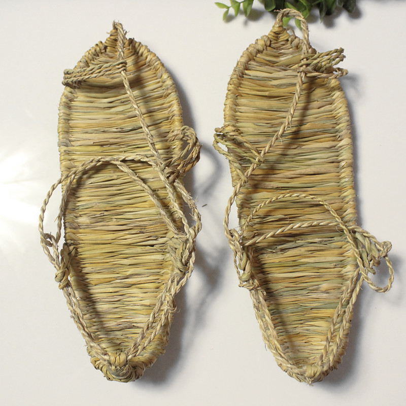 规格[34-45鞋码 尺码备注 2个装]手工编织漂流草鞋 舒适透气防滑漂流鞋 复古红军鞋 施工雪地防滑保护鞋