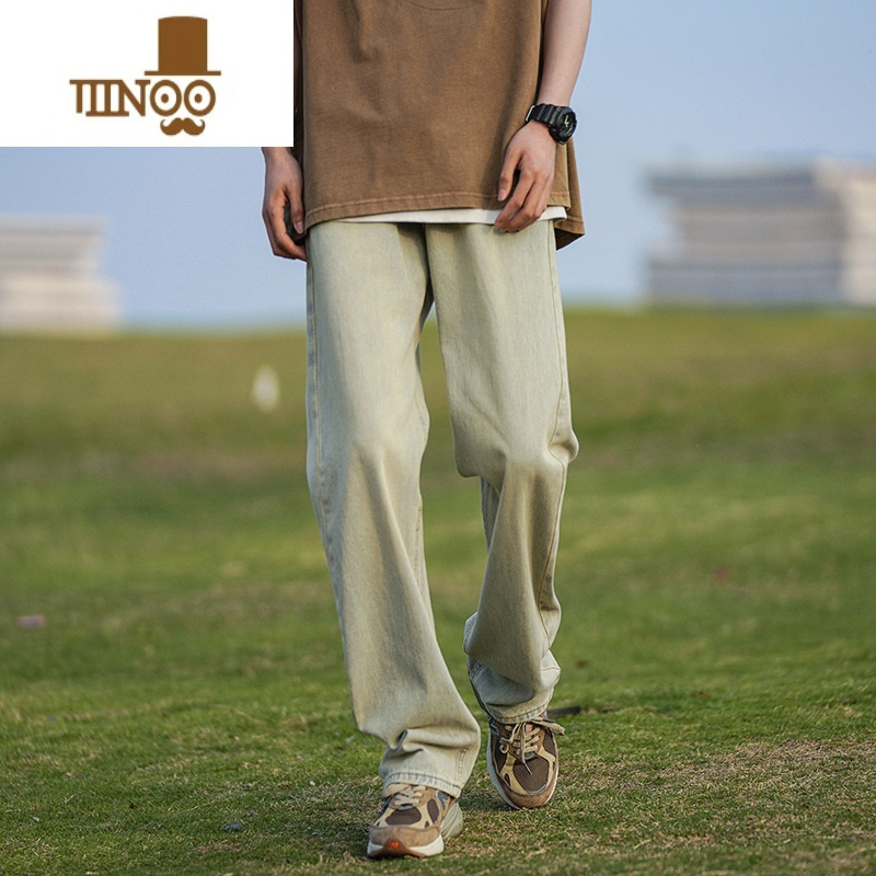 YANXU冰丝牛仔裤男秋美式复古潮流高街宽松裤子ins潮牌凉感百搭阔腿古高清大图