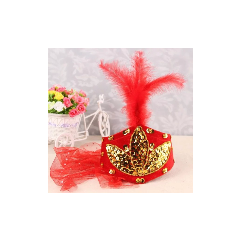 新疆舞蹈帽子羽毛头饰成人儿童纱巾帽h6