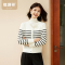 [含羊毛]恒源祥针织衫2024秋冬新款女士圆领条纹单排扣开衫