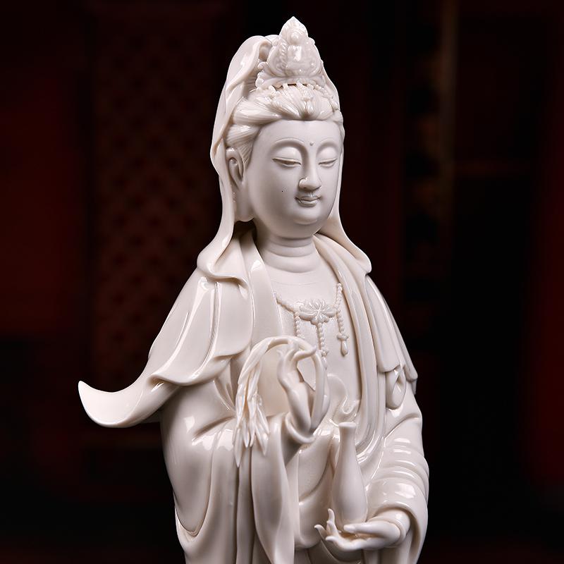 陶瓷南海观音佛像站像居家供奉家用德化白瓷观世音菩萨摆件 三维工匠 D34-119B15吋立莲杨枝观音白上釉高清大图