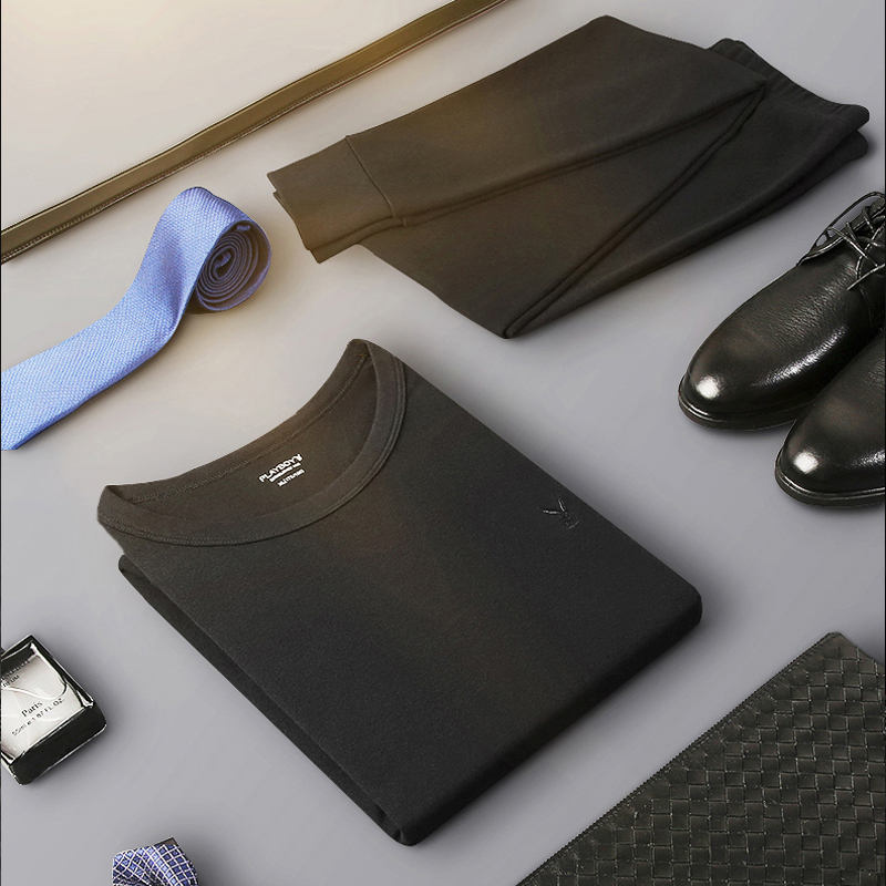 花花公子保暖内衣男士纯棉毛衫全棉秋裤薄款打底衫秋衣裤套装冬冬高清大图