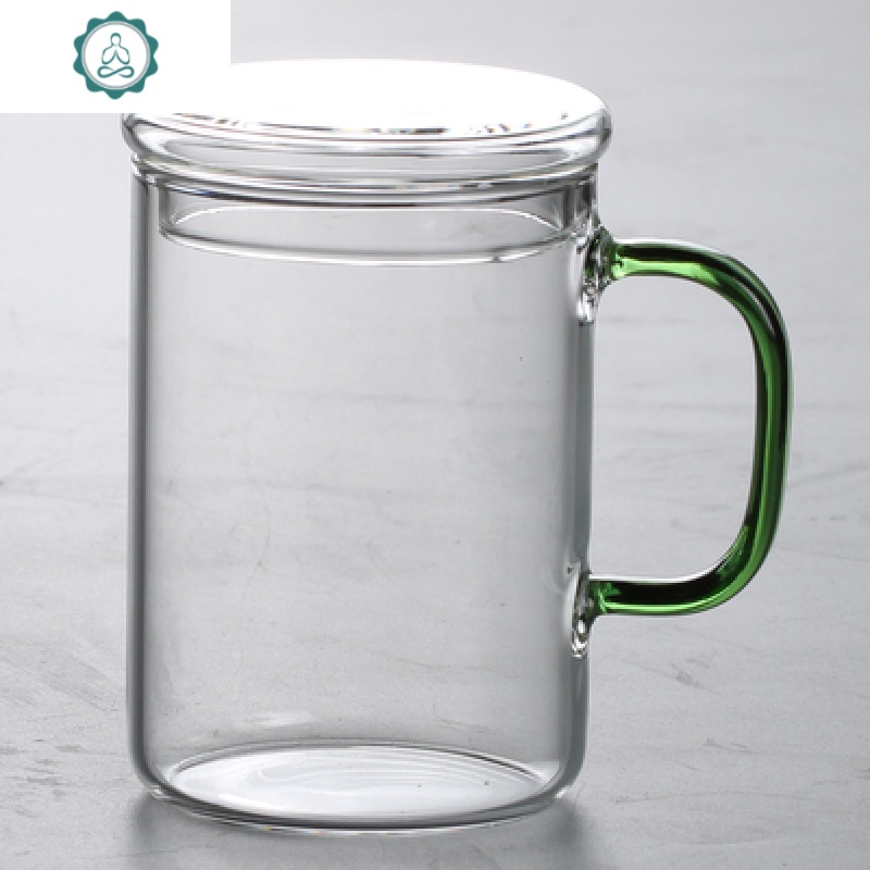 耐热玻璃小茶杯带把6只装彩把品茗杯加厚小把杯子喝水杯封后300ml带盖