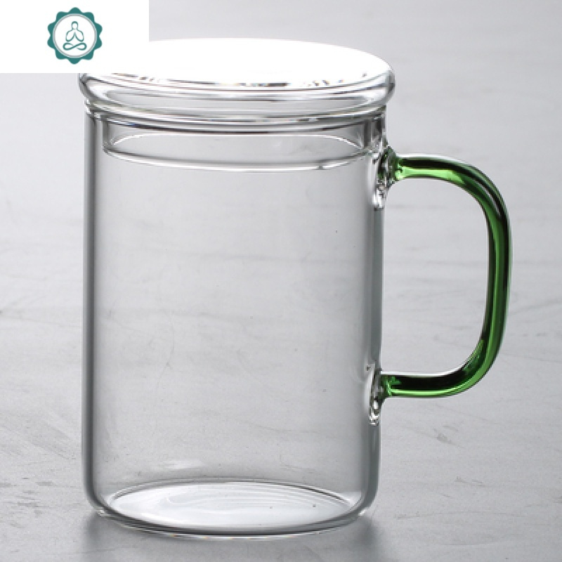 耐热玻璃小茶杯带把6只装彩把品茗杯加厚小把杯子喝水杯封后300ml带盖