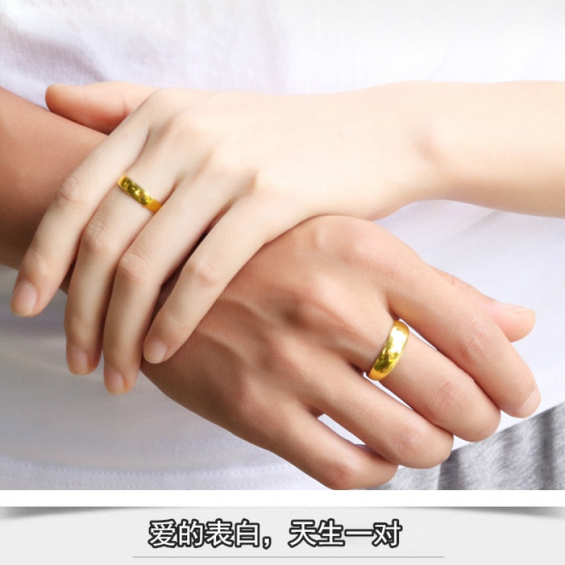 正品24k镀金男女999仿真假金色戒指活口情侣对戒不色沙金指环