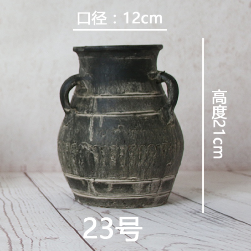 手工复古陶罐坛子花瓶花器陶瓷粗陶多肉盆做旧土陶插干花客厅摆件 三维工匠 25号B