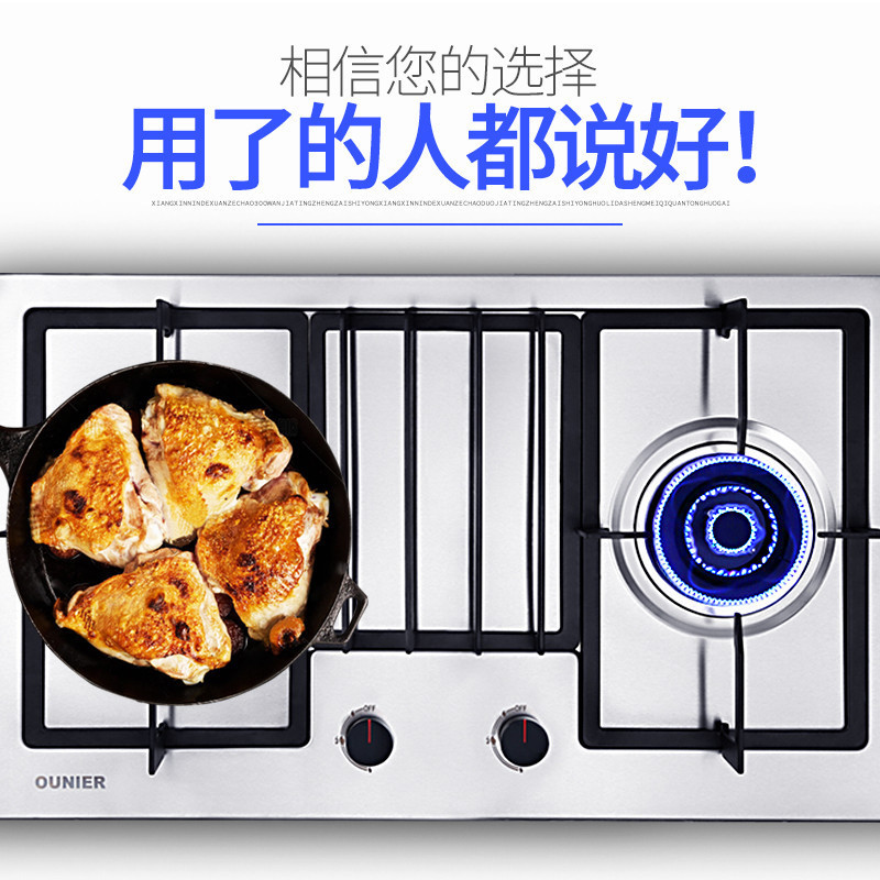 欧尼尔(OUNIER)A2-1燃气灶嵌入式煤气灶台嵌两用不锈钢家用大火力双灶聚能节能猛火台式灶台灶炉具灶具 天然气