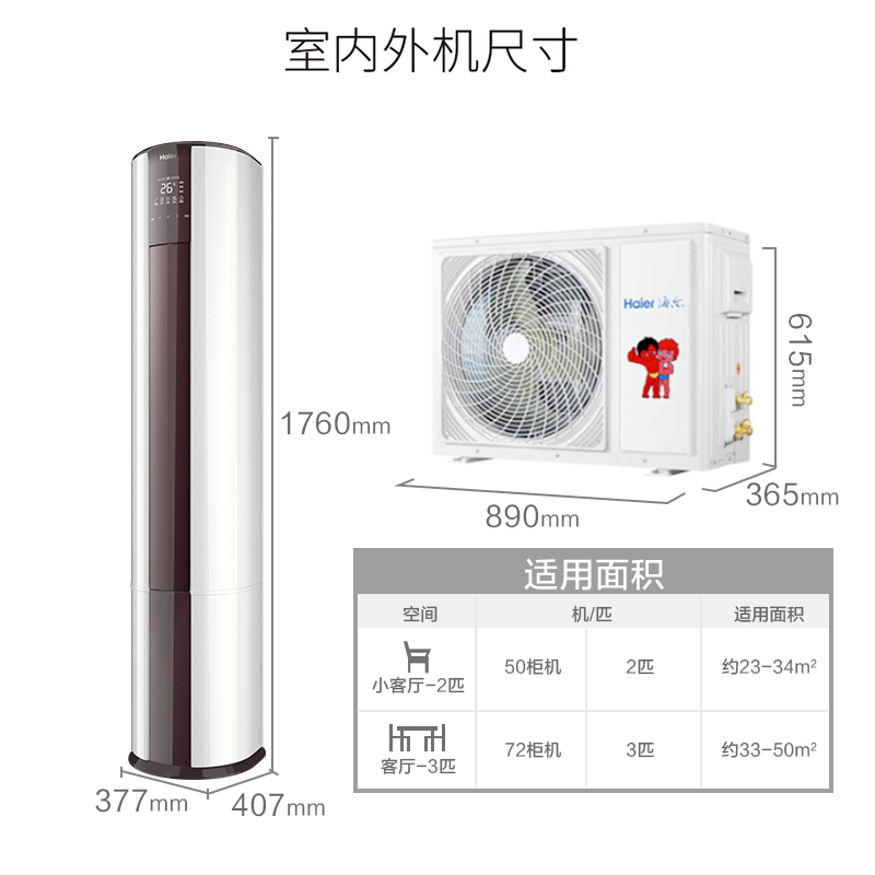海尔（Haier）2匹 3级能效 定频 家用空调 强劲冷暖 除湿 圆柱柜机空调 KFR-50LW/08EDS33