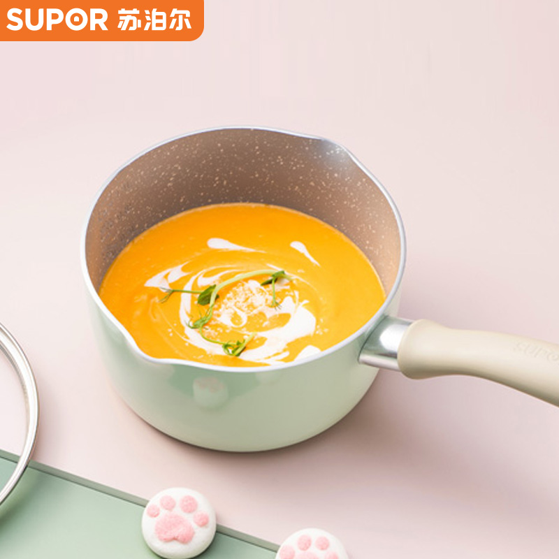 苏泊尔(SUPOR) 宝宝辅食锅套装婴儿奶锅小锅平底汤锅麦饭石色不粘锅煮泡面热牛奶锅-16CM奶锅 薄荷绿