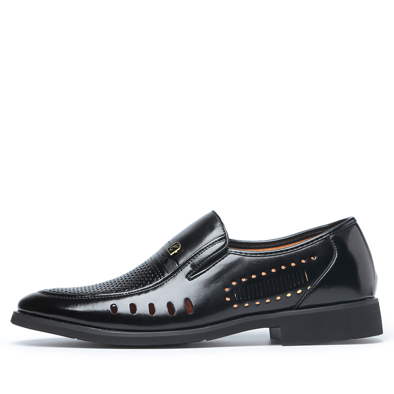 防滑凉皮鞋中老年爸爸皮凉鞋休闲软底镂空洞洞鞋正装皮鞋镂空皮鞋男