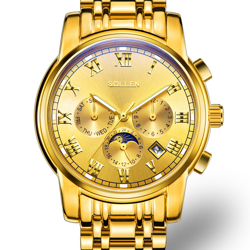 梭伦(SOLLEN)手表男自动机械表钢带镂空时尚休闲商务复古腕表夜光防水正装男表SL-801高清大图