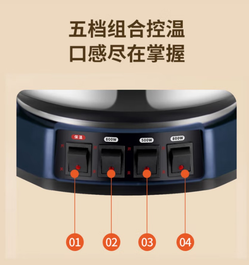 荣事达(Royalstar)多功能不锈钢电炒锅 RDG-ZH32B2高清大图