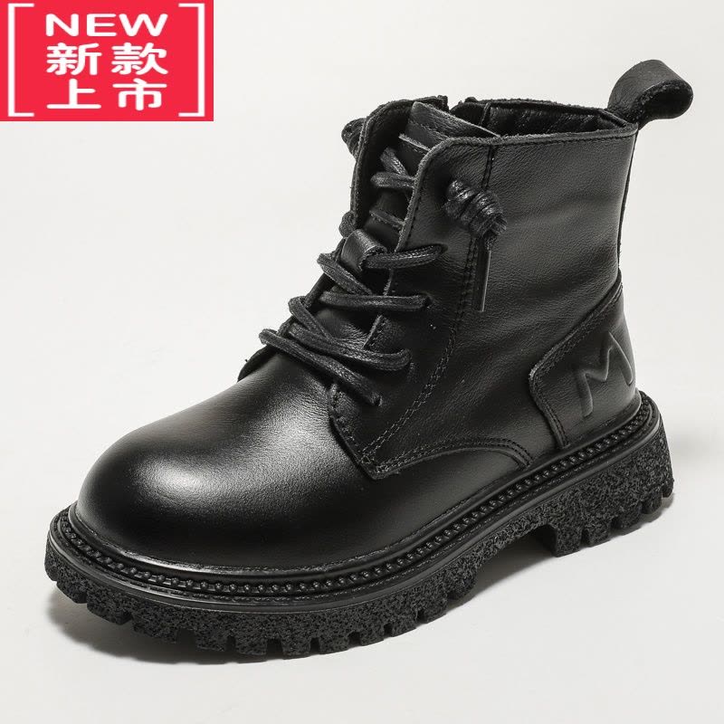 可莉允儿童马丁靴2022新款黑色女童中大童短靴男童靴子秋冬加绒单靴图片