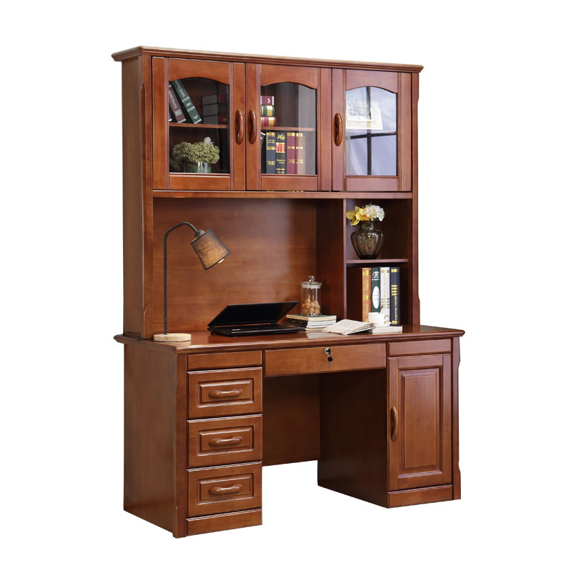 青木川 实木书桌带书架书柜组合一体书柜家用办公桌台式电脑桌成人大小户型学生学习写字桌子1.4米1.2M简约现代高清大图