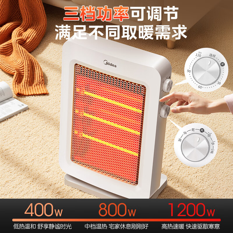 美的Midea远红外取暖器NPS-GH根河 1200W大功率 7片加热片 安全倾倒断电 极致温暖简约设计高清大图