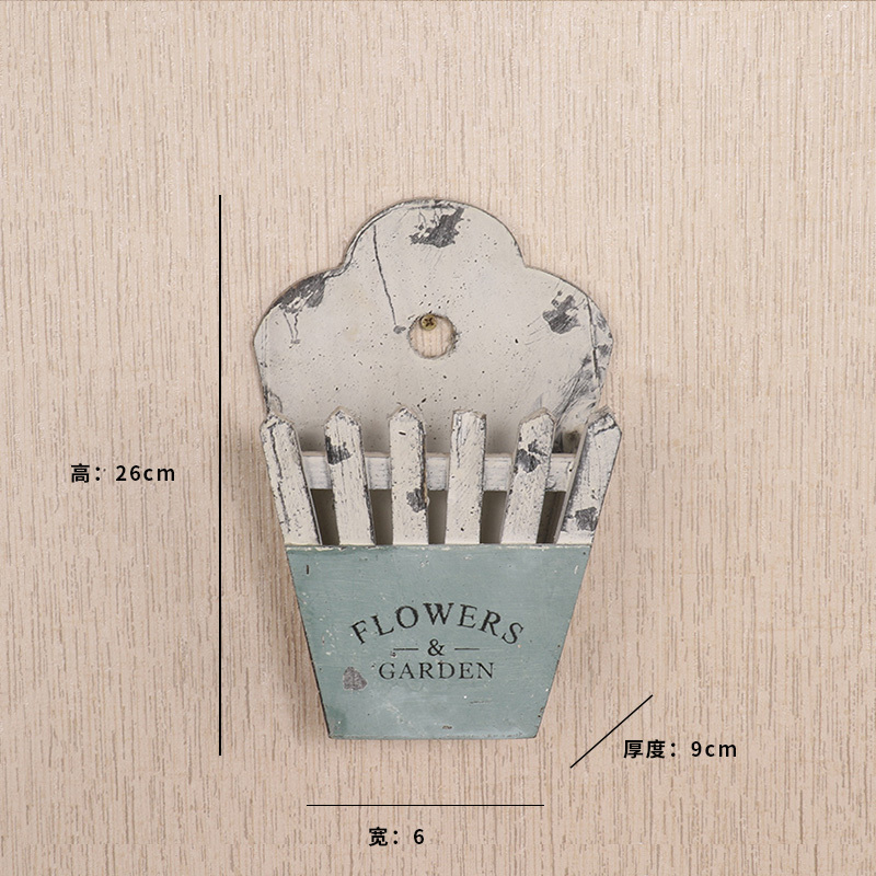 美式复古怀旧木艺壁饰壁挂客厅墙上饰品家居墙壁仿真花装饰花盆 三维工匠 M-9随机送花