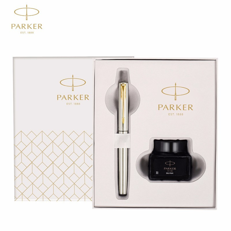 派克PARKER 钢笔 威雅XL钢杆金夹墨水笔+小墨水礼盒套装学生办公用品书写金属不锈钢F笔尖0.5mm可吸墨可替换墨囊