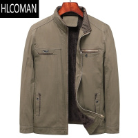 HLCOMAN中老年人男装立领加绒加厚夹克衫爸爸装外套中年男士棉衣