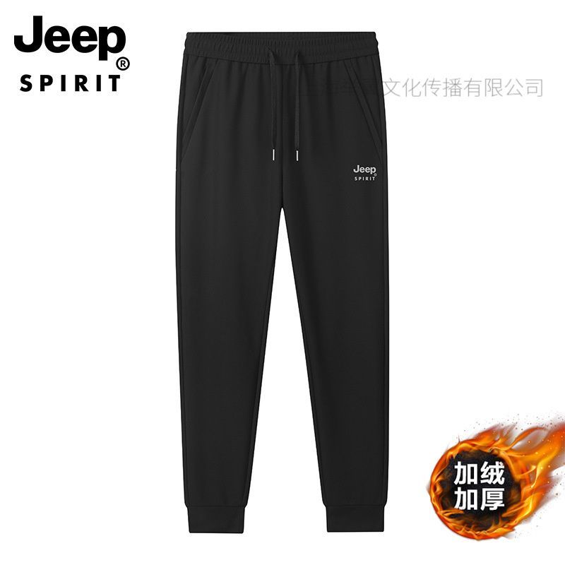 JEEP SPIRIT新款男士直筒束口中腰大码男裤针织运动裤弹力系带休闲裤