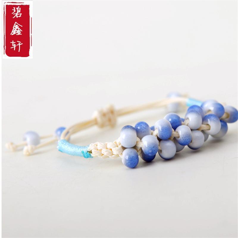 手工编织青花瓷手链 女陶瓷珠个性民族风饰品 小清新生日礼物送女朋友七夕情人节礼物