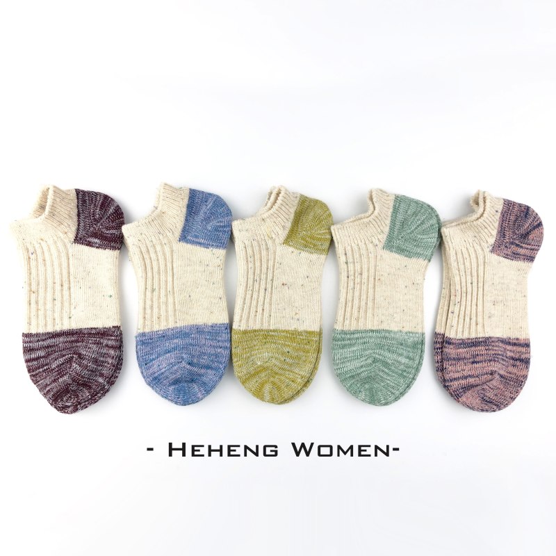 Heheng·和亨 2019年秋季新款粗针拼接双针秋冬短袜船袜男女情侣棉袜