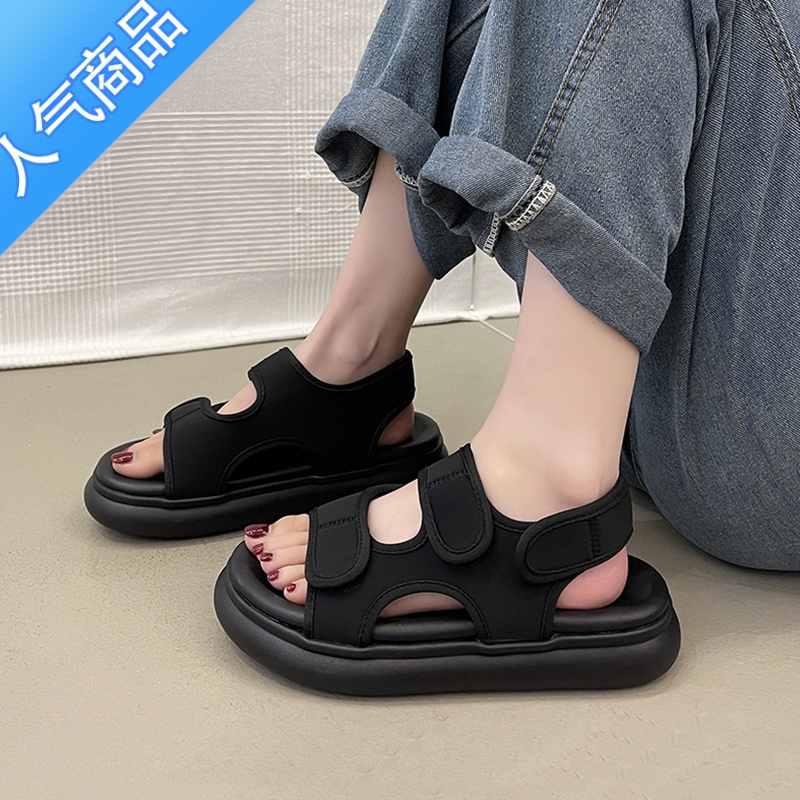 SUNTEK运动凉鞋女2023年夏季新款小众魔术贴厚底百搭时尚休闲沙滩罗马U高清大图