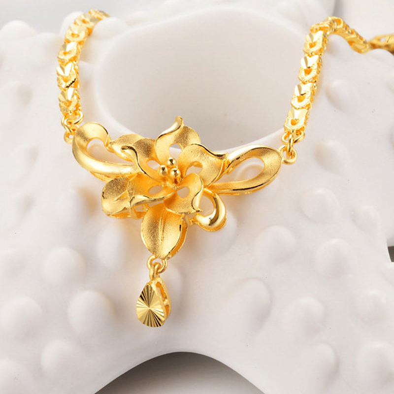 明牌珠宝黄金项链足金富贵牡丹项链吊坠婚嫁套链afr0011工费300