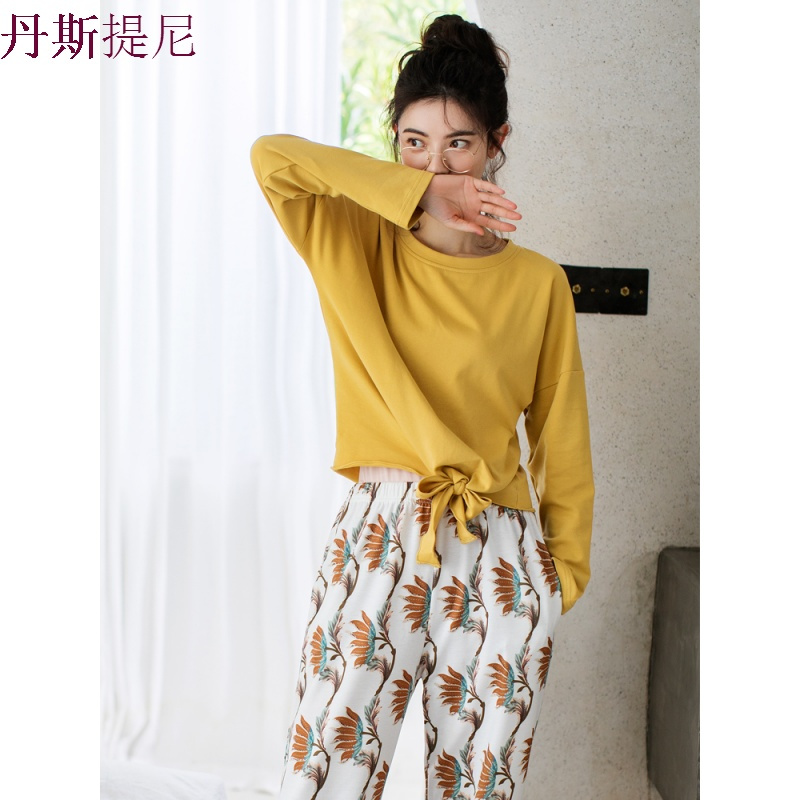 睡衣女秋纯棉长袖韩版女士春秋甜美可爱时尚宽松家居服套装可外穿
