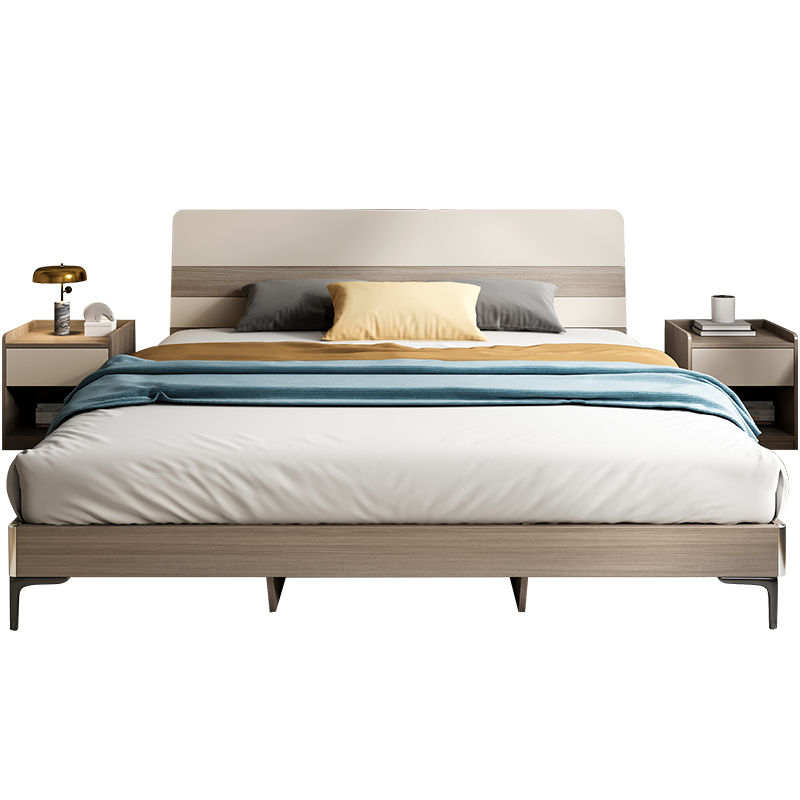 木月床现代简约卧室双人床家用板式小户型15米床床头软包轻奢架子床